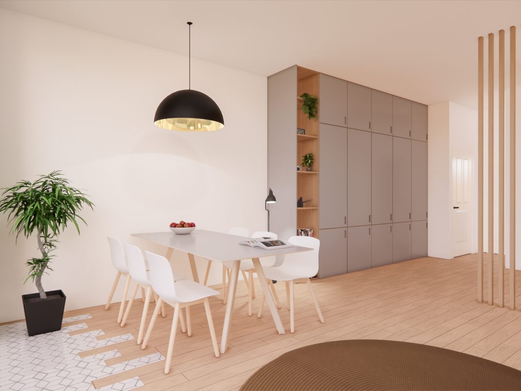 Eettafel voor een kastenwand met extra bergruimte